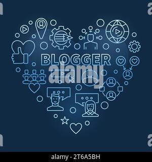 Blogger Herzform Vektor Konzept blaue Umrissillustration auf dunklem Hintergrund Stock Vektor