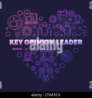 Key Opinion Leader Vector Concept farbige dünne Linie Herz Illustration auf dunklem Hintergrund Stock Vektor