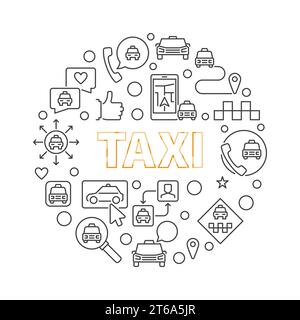 Taxi Vektor Konzept rund minimale Illustration in dünner Linie Stil Stock Vektor
