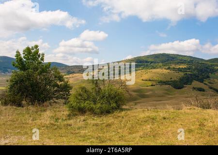 Gruben in der Karstlandschaft bei Gornje Ratkovo in der Gemeinde Ribnik in der Region Banja Luka, Republika Srpska, Bosnien und Herzegowina. Anfang September Stockfoto