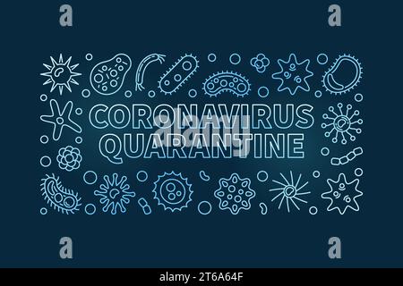 Coronavirus Quarantäne-Vektorkonzept lineares blaues horizontales Banner auf dunklem Hintergrund Stock Vektor