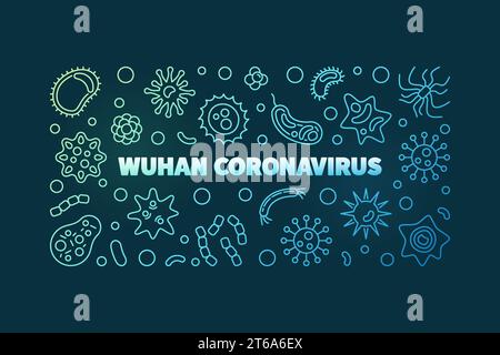 Wuhan Coronavirus Vektorkonzept Umriss farbiges Banner auf dunklem Hintergrund Stock Vektor