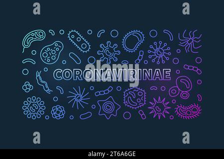 Vektor Coronavirinae Konzept lineares buntes horizontales Banner auf dunklem Hintergrund Stock Vektor