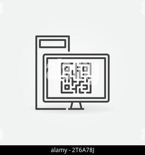 Desktop-Computer mit Symbol für QR-Code-Vektor-Konzept oder Symbol in dünner Linie Stock Vektor