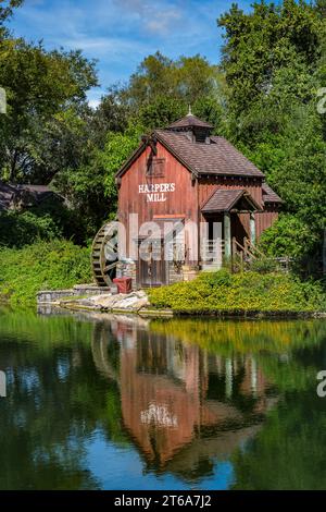 Harpers Mill auf Tom Sawyer Island in der Frontierland Area of Magic Kingdom in Walt Disney World, Orlando, Florida Stockfoto