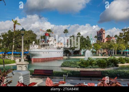 Min and Bills Dockside Diner Open Air Restaurant im Disney's Hollywood Studios Freizeitpark. Stockfoto