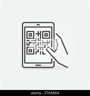 Handheld Tablet mit QR-Code-Vektor-Symbol für dünne Linien oder Designelement Stock Vektor