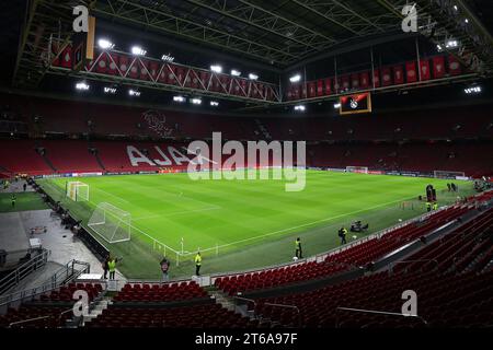 Amsterdam, Niederlande. November 2023. Allgemeine Ansicht der Johan Cruyff Arena während des Fußballspiels der UEFA Europa League zwischen Ajax und Brighton in der Johan Cruyff Arena in Amsterdam, Niederlande. (James Whitehead/SPP) Credit: SPP Sport Press Photo. /Alamy Live News Stockfoto