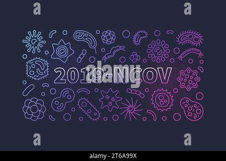 2019-ncov-Vektorkonzept lineares farbiges Banner oder Illustration auf dunklem Hintergrund Stock Vektor