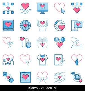 Kreative Ikonensammlung für Spenden und Wohltätigkeitsorganisationen – Vektorsponsoring und freundliche farbige Schilder oder Logoelemente Stock Vektor