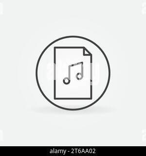 Dokument mit Notenkontur Symbol. Musikdatei-Vektorkonzept rundes lineares Symbol Stock Vektor