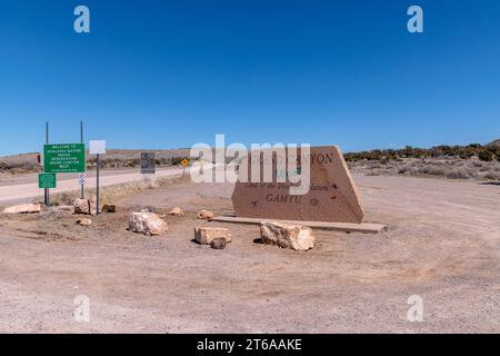 Eintrittsschild für Besucher des Grand Canyon West in der Nähe von Peach Springs, Arizona Stockfoto