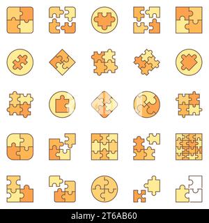 Puzzle farbige Symbole Set - Vektor-Puzzles Konzeptschilder Stock Vektor