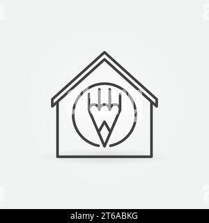 Haus mit Bleistiftzeichen Vektorlinie Symbol. Home Education Concept Sign im Umrissstil Stock Vektor