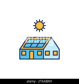 Haus mit Sonnenkollektor auf dem Dach farbiges Symbol - Sonnenelektrizitätsvektor-Konzeptschild Stock Vektor
