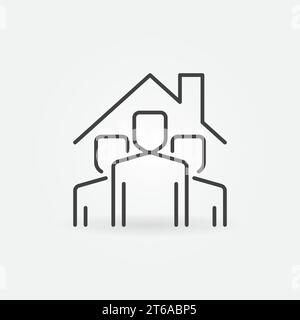 Umrisssymbol „zu Hause bleiben“. Personen unter Dach-Vektor Personenschutz-Konzeptsymbol in dünner Linie Stock Vektor