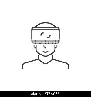 Mann mit VR-Brille Vektorkonzept Symbol oder Symbol im Umrissstil Stock Vektor