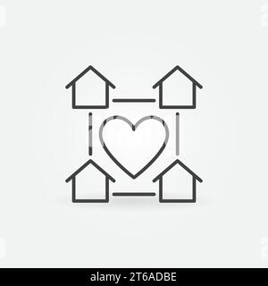 Haus Gebäude mit Herz lineare Symbol. Zu Hause bleiben Vektorkonzept Symbol oder Logo-Element Stock Vektor