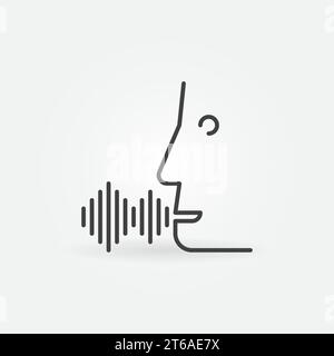 Symbol für lineare Sprachbefehle. Gesicht mit Schallwellen-Vektorkonzept Umrisssymbol Stock Vektor
