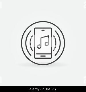 Smartphone mit Musical Note Vektorkonzept rundes Symbol oder Symbol in dünner Linie Stock Vektor