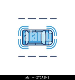 Autonomes Auto auf der Straße Vektor blaues Konzeptsymbol oder -Symbol. Draufsicht Stock Vektor