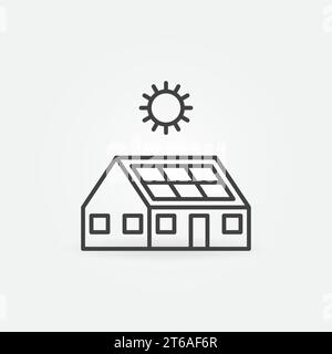 Haus mit Sonnenkollektor auf Dachkontur Symbol. Symbol für das Konzept der Vektorlinie „Sun Electricity“ Stock Vektor