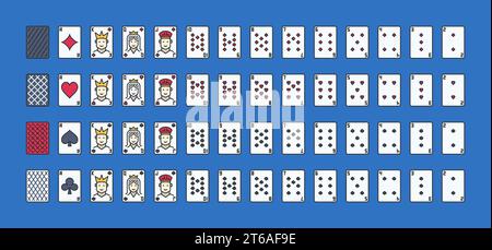 Satz von Spielkarten kreative Vektorsymbole oder Designelemente. Vollständiges Kartendeck für Poker Stock Vektor