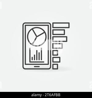 Smartphone mit Umrisssymbol für Diagramme. Mobile Statistiken Vektor dünne Linien Konzeptsymbole Stock Vektor