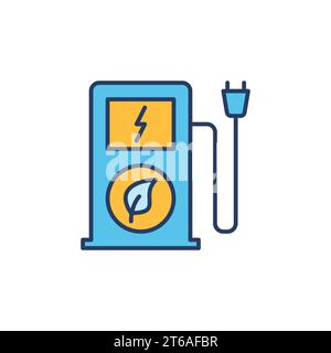Tankstelle mit Blatt- und Plug-farbigem Symbol - Bio Fuel Energy Vector Konzept Creative Sign Stock Vektor