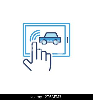 Tablet mit blauem Symbol oder Logo-Element des Vektorkonzepts der Vehicle App verbunden Stock Vektor