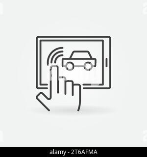 Tablet verbunden mit einem Vektor für autonome fahrerlose Fahrzeuge mit dünnem Linien-Konzeptsymbol oder Designelement Stock Vektor