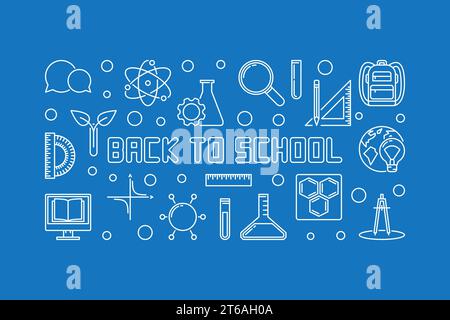 Back-to-School-Vektorkonzept: Horizontale Illustration oder Banner auf blauem Hintergrund Stock Vektor