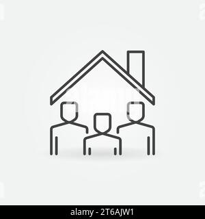 Leute im Haus unter dem Dachsymbol. Vektorsymbol „Stay at Home“ im Umrissstil Stock Vektor