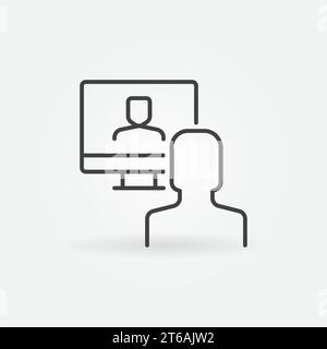 Zeilensymbol für Online-Videokonferenz. Mann vorne auf seinem Computer-Konzept-Symbol oder Designelement Stock Vektor