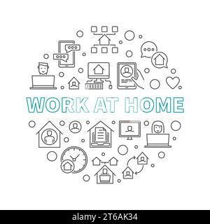 Arbeit zu Hause Vektorkonzept kreisförmige minimale Illustration in dünner Linie Stock Vektor