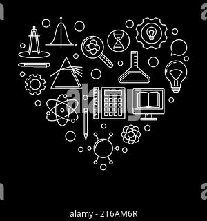 Lineare Illustration des Schulherzvektors. Ich liebe Schulkonzept-Banner auf schwarzem Hintergrund Stock Vektor