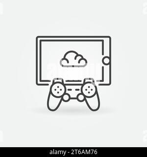 Cloud-Gaming auf Tablet mit Gamepad-Vektorkonzept einfaches Symbol im Outline-Stil Stock Vektor