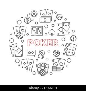 Pokerkartenspiel Runde Vektor-Konzept Illustration in dünner Linie Stil Stock Vektor