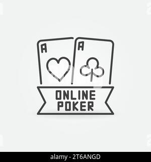 Online Poker Konzept Vektor-Umrisssymbol. Symbol für Asse in dünner Linienart Stock Vektor