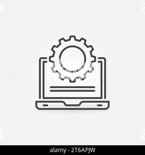 Laptop mit Symbol für Zahnradlinie. Computereinstellungen Vektorkonzept lineares Symbol Stock Vektor