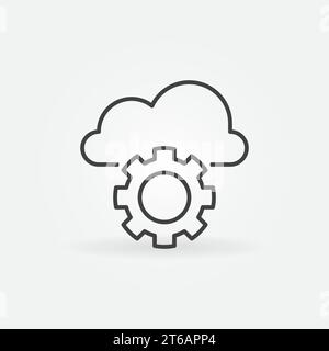 Wolke mit Gear Vector Concept Symbol oder Zeichen im Umrissstil Stock Vektor