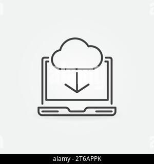 Laptop mit Cloud Vector Concept Linear Symbol. Cloud Gaming Minimal-Zeichen im Outline-Stil Stock Vektor