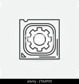 Symbol „CPU mit Getriebevektor-Konzept“. Symbol für die Prozessorreparatur in dünner Linie Stock Vektor