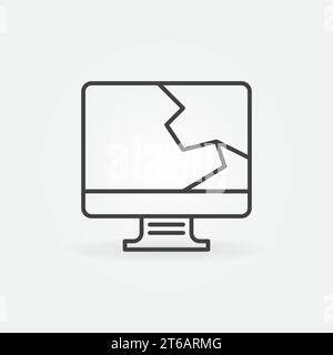 Symbol für die Umrisslinie des Displays des Computers defekt Vektor gerissen Desktop-Bildschirm lineares Zeichen Stock Vektor