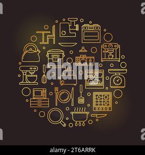 Küche Vektor rundes Konzept goldene moderne Illustration oder Banner im Linienstil Stock Vektor
