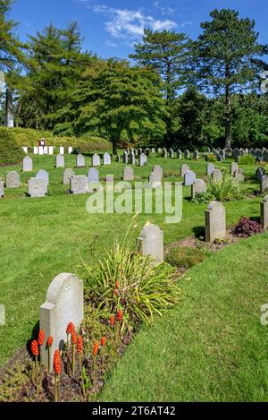 Deutsche WW1-Gräber an der St. Militärfriedhof Symphorien, Begräbnisstätte aus dem Ersten Weltkrieg in Saint-Symphorien bei Mons, Provinz Hennegau, Belgien Stockfoto