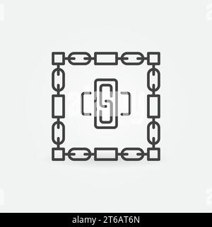 Kettenlinien und Blöcke - Linearsymbol für Blockchain-Technologie-Vektorkonzept Stock Vektor