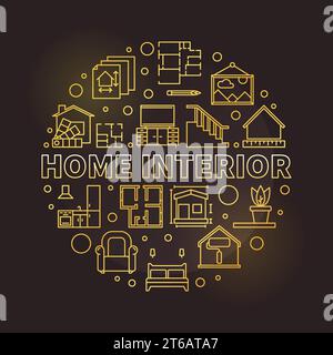 Vector Home Interior rundes Konzept goldene Illustration im Linienstil Stock Vektor