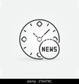Uhr mit dem Symbol für das Vektorkonzept des News-Zeichens oder dem Symbol in dünner Linie Stock Vektor
