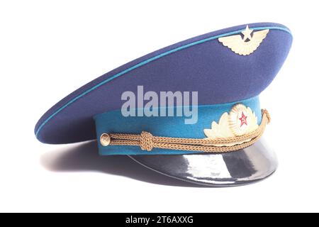 Kappe der Luftwaffe der Sowjetunion Luftfahrt isoliert auf weiß Stockfoto